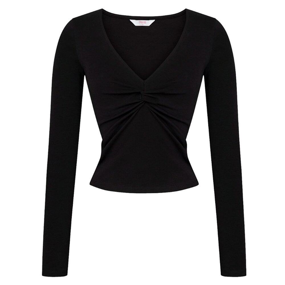 Penti Twist Knot Detail Blouse Long Sleeve Top Size XLarge Black